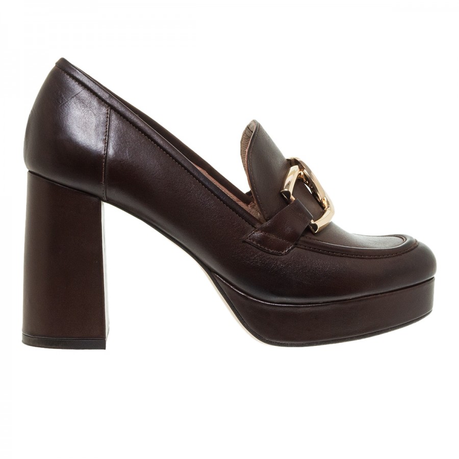MOURTZI BROWN ΔΕΡΜΑΤΙΝΑ HEELED LOAFERS