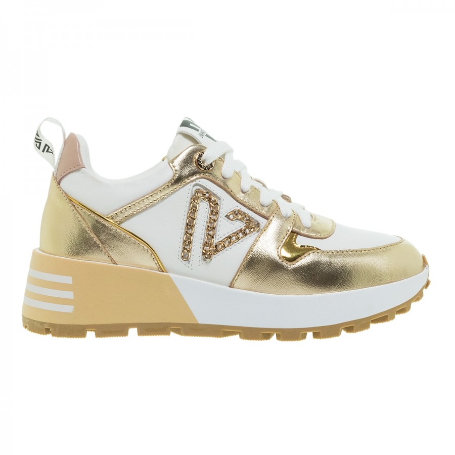 EMANUELLE VEE COMBI GOLD WHITE ΔΕΡΜΑΤΙΝΑ RUNNING SNEAKERS 