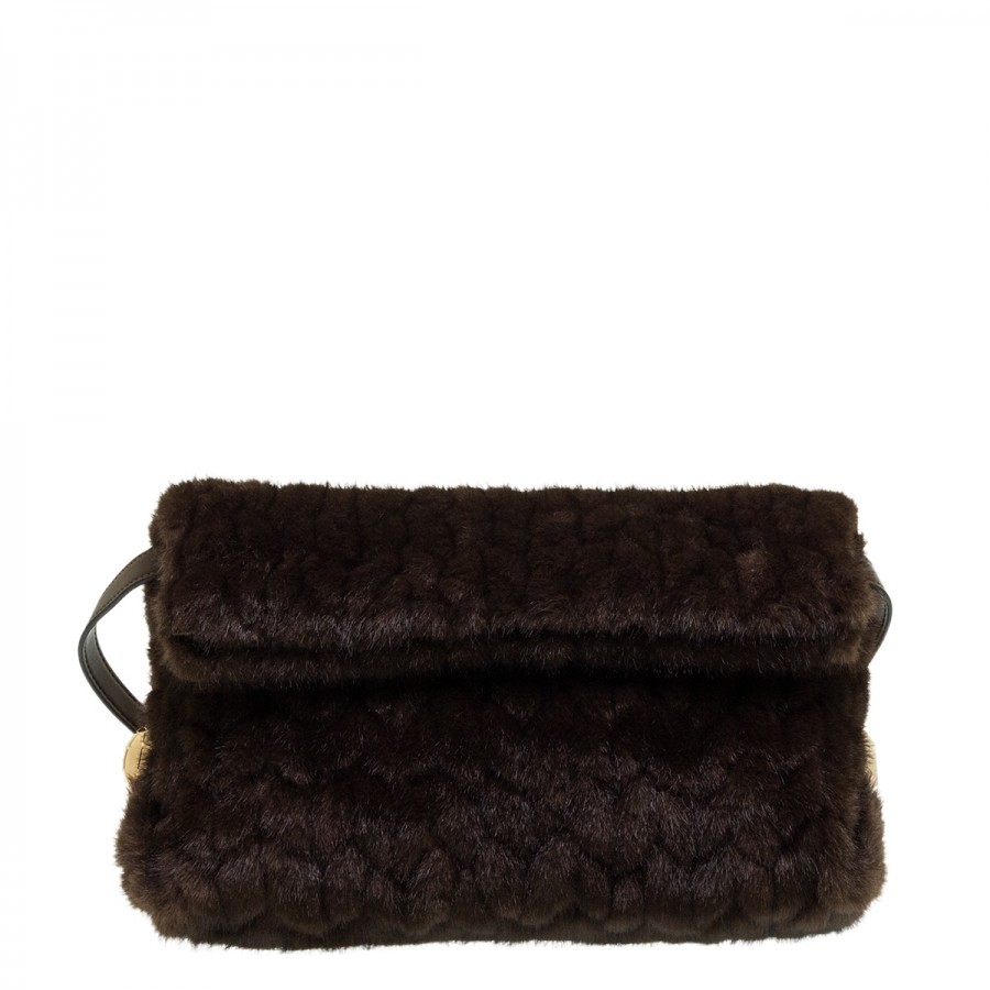 LIU JO RICCY BROWN FUR CLUTCH