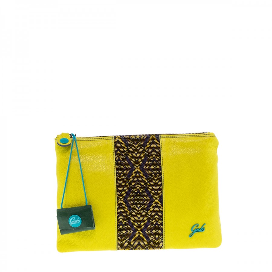 GABS BEYONCE YELLOW AND AFRICA PRINT LEATHER CLUTCH BAG