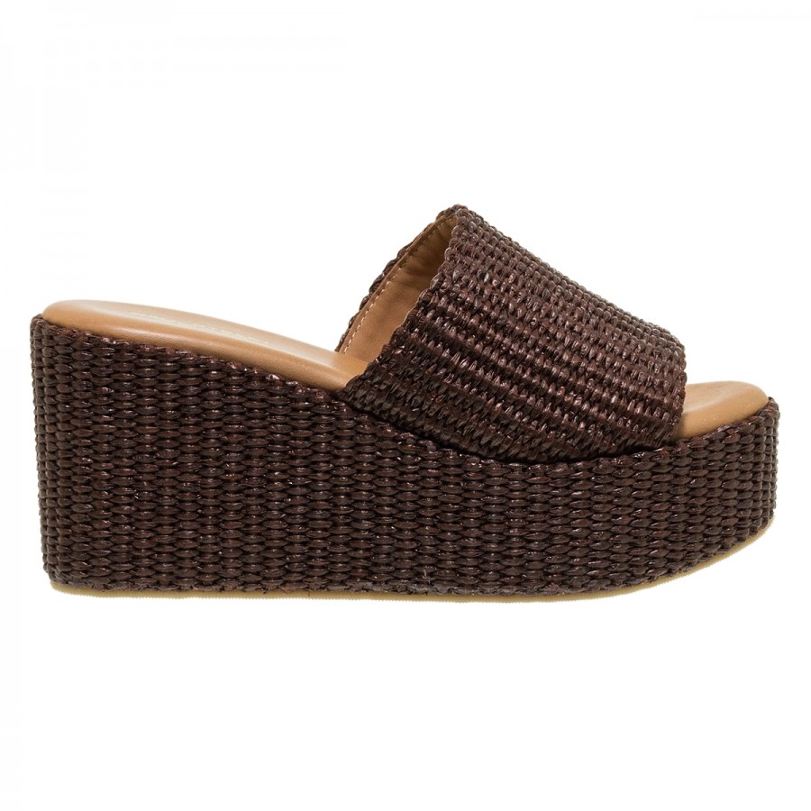 WALL STREET ΚΑΦΕ RAFFIA PLATFORM MULES