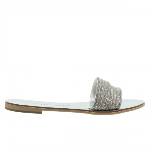 NICOLAS LAINAS SILVER STRASS ΔΕΡΜΑΤΙΝΑ FLAT ΠΕΔΙΛΑ