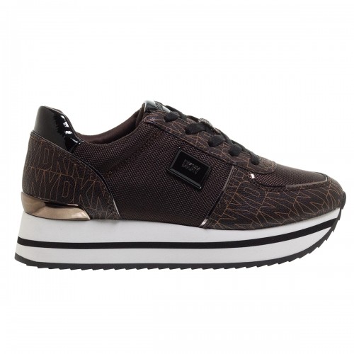 DKNY DAVIE LACE UP WEDGE BROWN LOGO SNEAKERS