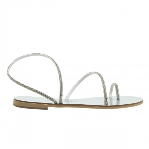 NICOLAS LAINAS SILVER STRASS ΔΕΡΜΑΤΙΝΑ FLAT ΠΕΔΙΛΑ