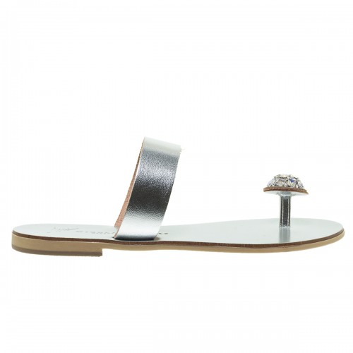 NICOLAS LAINAS ΑΣΗΜΙ STRASS RING ΔΕΡΜΑΤΙΝΑ FLAT ΠΕΔΙΛΑ