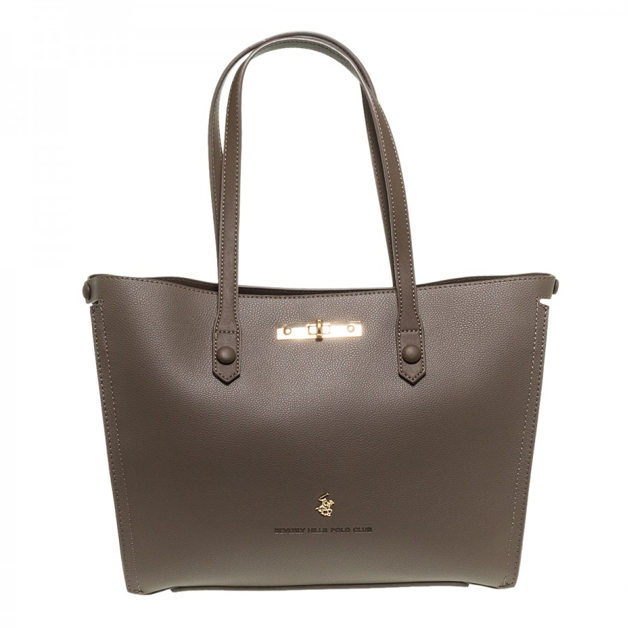 BEVERLY HILLS POLO CLUB TAUPE ECO LEATHER ΤΣΑΝΤΑ ΩΜΟΥ